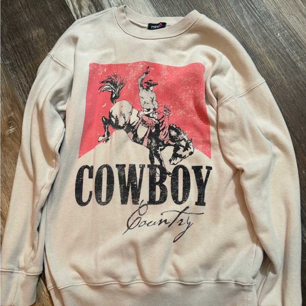 Cowboy Country Graphic Crewneck Sweatshirt - Cream with Red Print